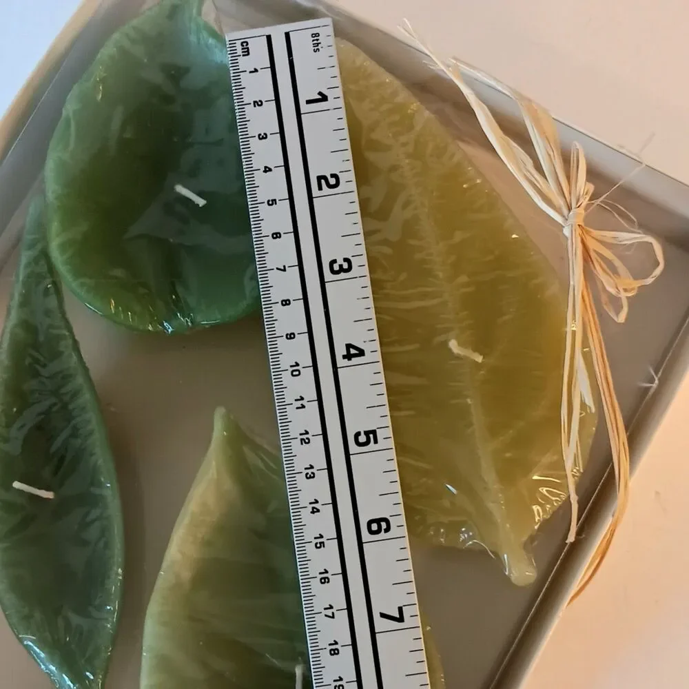 Pottery Barn Green Tropical Leaf Candles Set of Four New In Box Spring Summer